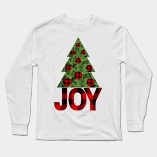 Christmas Joy with Buffalo Print Pattern and a Pine Tree Long Sleeve T-Shirt